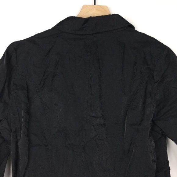 CHICOS Jacket Blazer Shiny Sateen Crinkle Black Minimalist Evening Size 1 Medium - Picture 4 of 9